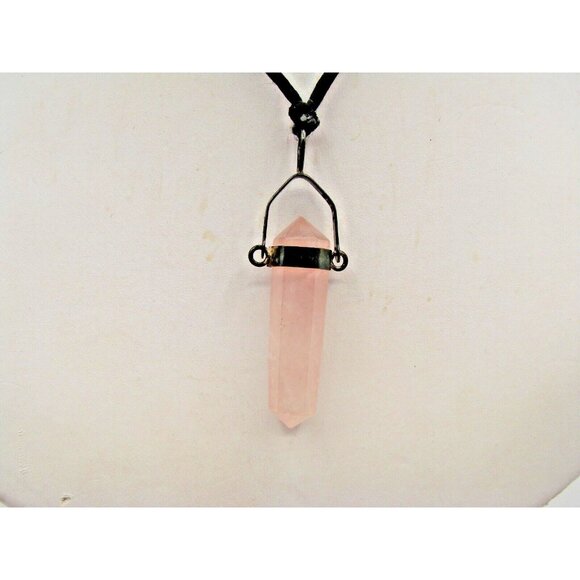 Rose Quartz Crystal Stone Necklace Point Pendant Fabric Rope Heart Chakra Energy - Picture 3 of 10